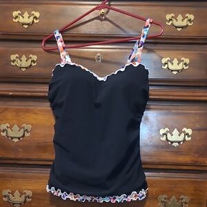 Profile by Gottex Black Camisole with Colorful Trim Size 38E Swim Top Underwire